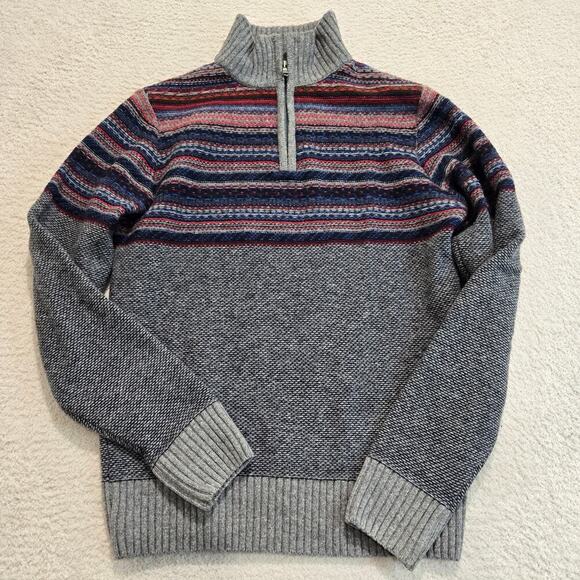 Gianetti Men's Wool Blend Fair Isle Sweater Made in Italy 1/4 zip Size S - Picture 1 of 10